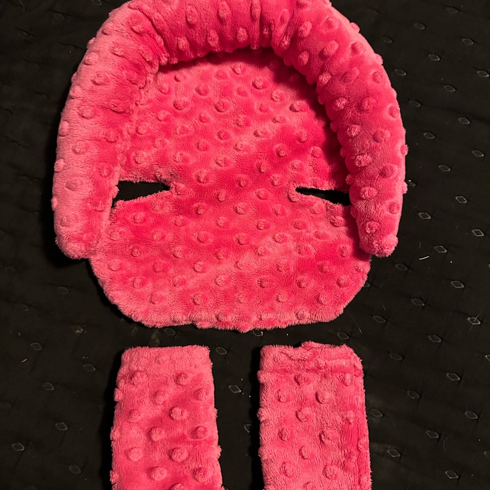 Pink Plush Car Seat Strap Covers and Headrest